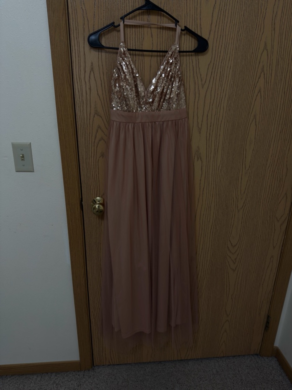 Rose Gold Sequin Bodice Mauve Tulle Maxi Dress